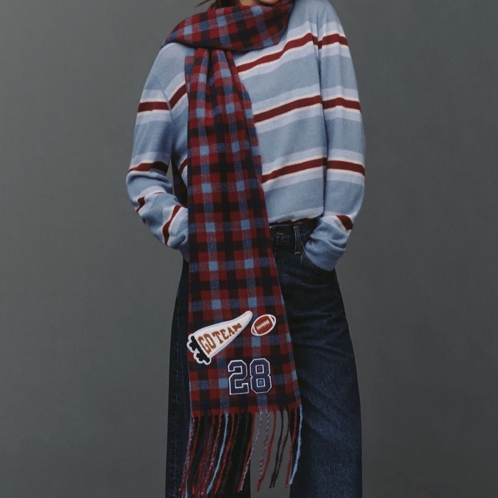 Anthropologie Red and Blue Checkered Scarf